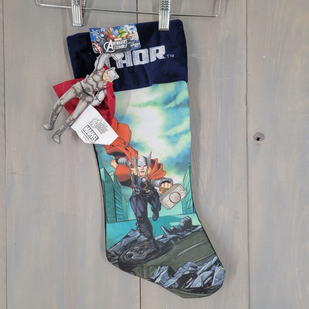 Marvel Thor Christmas Stocking Unisex OS Blue Avengers Removable Puppet NWT